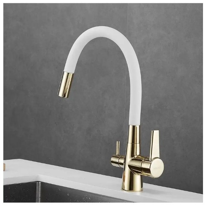 Смеситель с гибким изливом Shevanik S668E, латунь, цвет белый, золотой купить,NaN