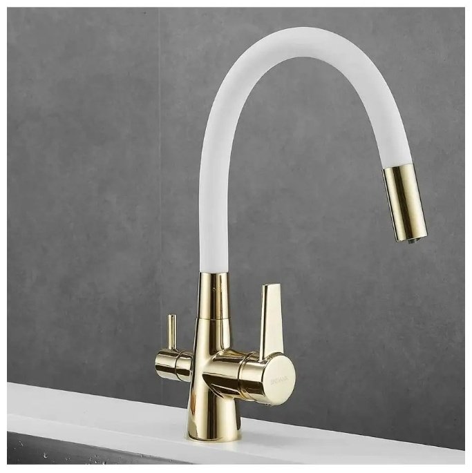 Смеситель с гибким изливом Shevanik S668E, латунь, цвет белый, золотой купить,NaN