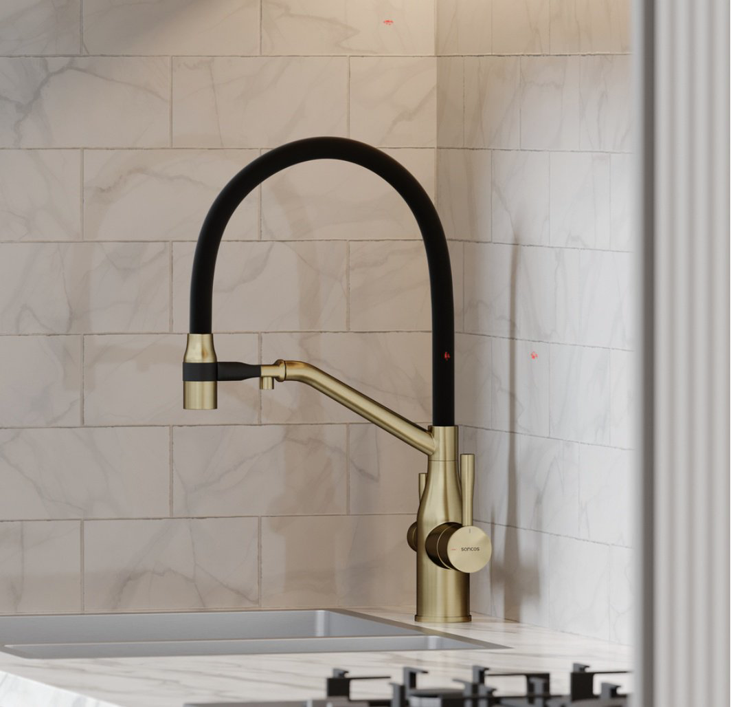 Смеситель для кухни SC4008BG, латунь, цвет золотой, черный - ForteMarket Смеситель для кухни SC4008BG, латунь, цвет золотой, черный купить,254900