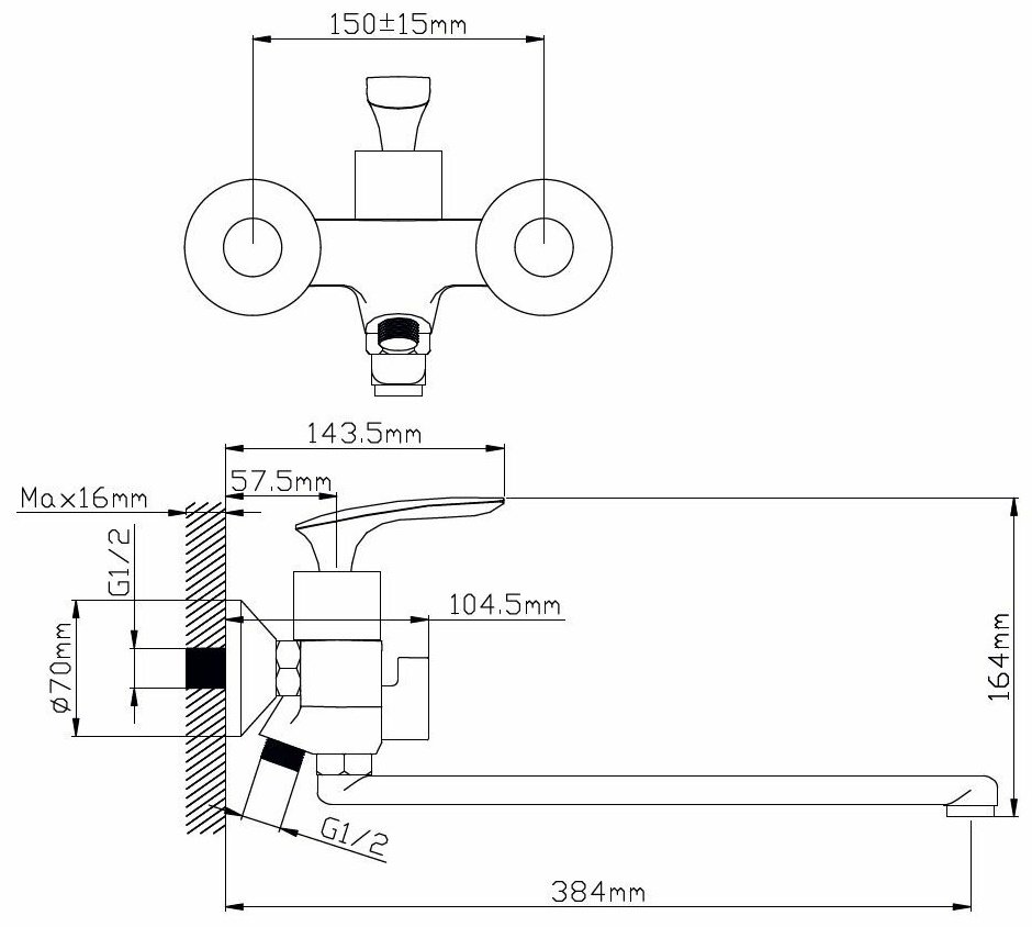 Смеситель для ванны Potato P22234-7, латунь, цвет хром купить,0