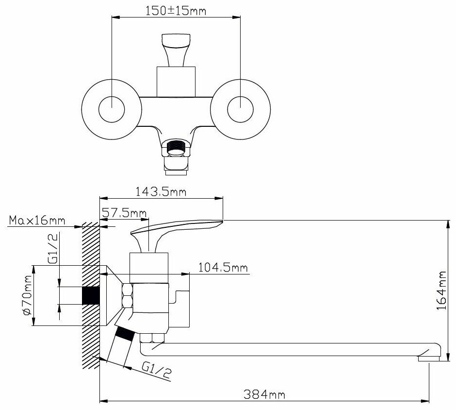 Смеситель для ванны Potato P22234-7, латунь, цвет хром купить,54600