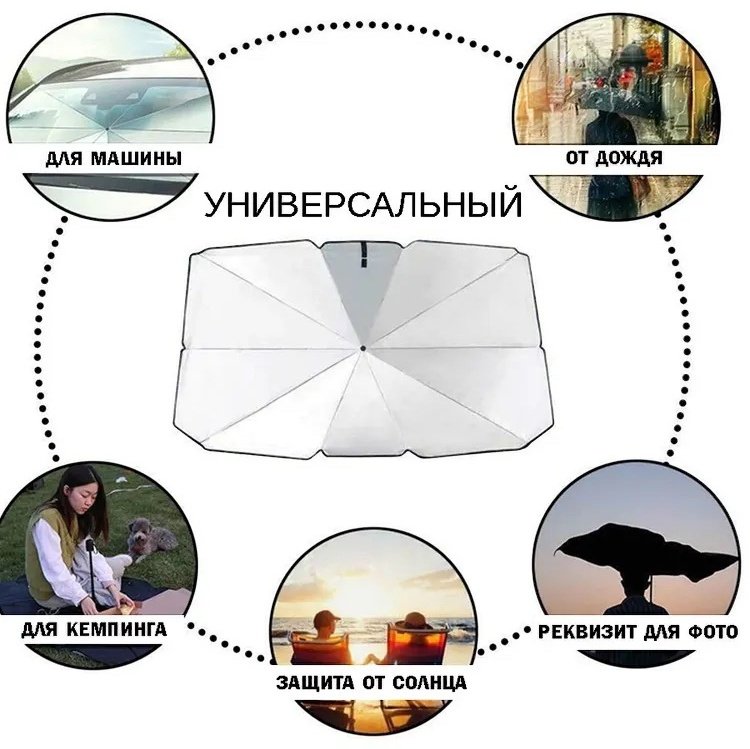 Солнцезащитный зонт для автомобиля, размер 140 на 76 для универсальная 001 2024 черный