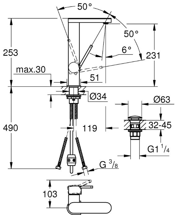 Смеситель для раковины (умывальника) Grohe Plus 23844003, однозахватный купить,NaN