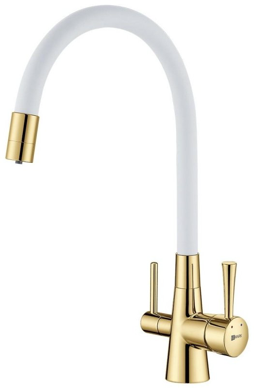 Смеситель с гибким изливом Lemark Comfort LM3075G, латунь, цвет белый, золотой купить,NaN