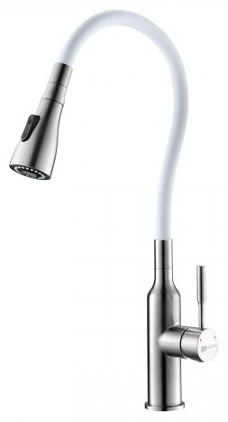 Смеситель с гибким изливом Lemark LM5082S, нержавеющая сталь, цвет белый, хром купить,NaN
