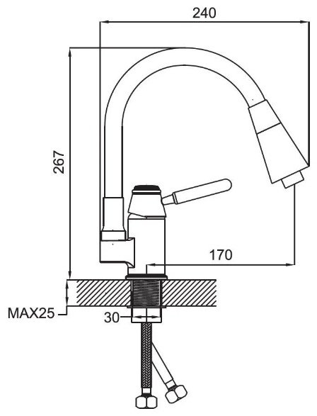 Смеситель с гибким изливом Potato P52233-10, цинк, цвет серый, хром