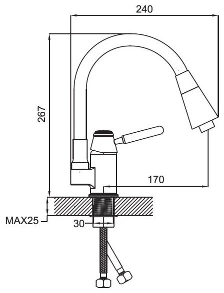 Смеситель с гибким изливом Potato P52233-10, цинк, цвет серый, хром