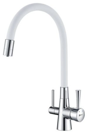 Смеситель с гибким изливом Lemark LM3075, латунь, цвет белый, хром