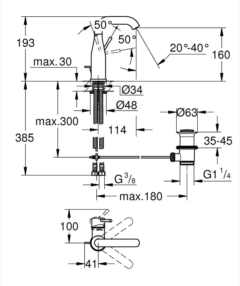 Смеситель для раковины (умывальника) Grohe 24173GL1, однозахватный купить,NaN
