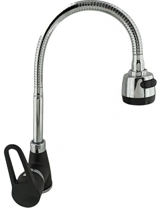 Смеситель с гибким изливом Rainsberg R0613HF-8-Н, силумин, цвет черный, хром