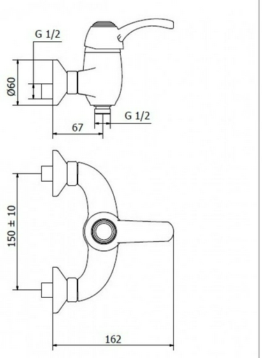 Смеситель для душа Teorema 9V200GG-002, однозахватный