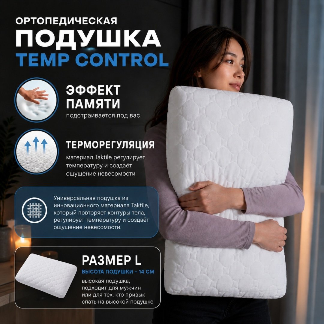 Ортопедическая подушка Askona 39x59 см, пена с памятью формы