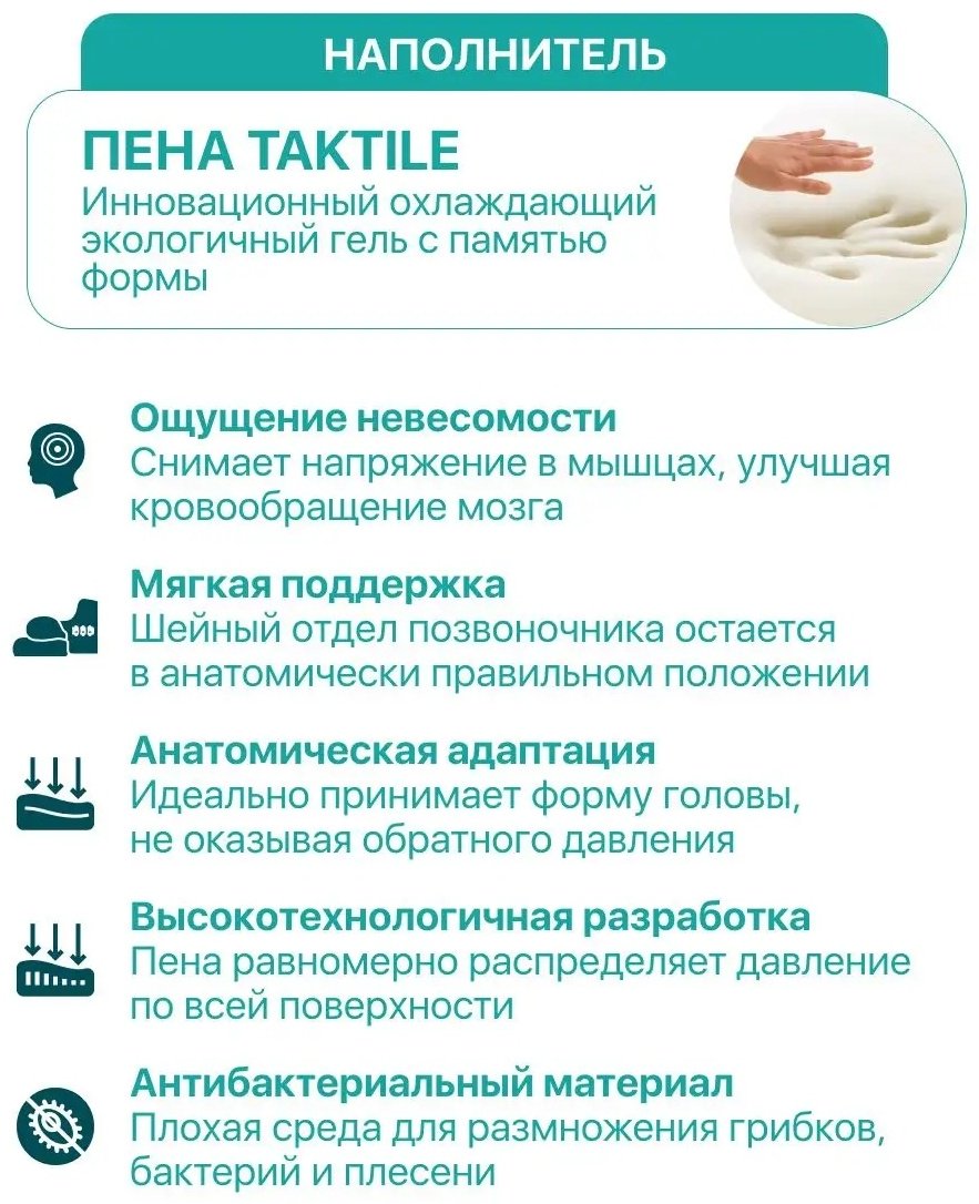 Подушка Askona 40x60 см, пена с памятью формы