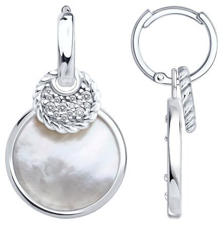 Серьги Diamant 94-321-02303-1 вес 6.57 г серебро, перламутр, фианит купить,NaN