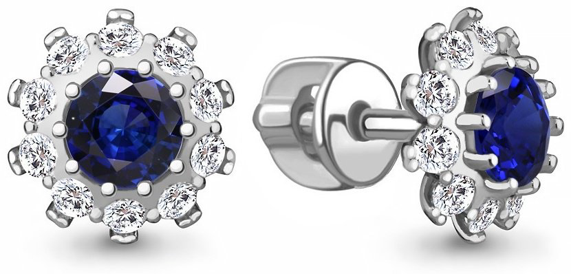 Серьги AQUAMARINE 49195АБ вес 2.23 г серебро, фианит, наносапфир купить,NaN