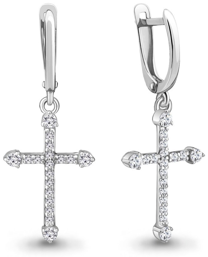 Серьги AQUAMARINE 49398А вес 2.43 г серебро, фианит купить,NaN