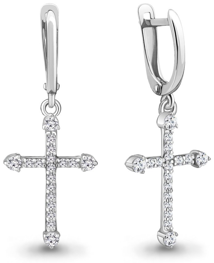 Серьги AQUAMARINE 49398А вес 2.43 г серебро, фианит купить,NaN