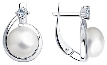 Серьги Diamant 94-320-01111-1 вес 4.14 г серебро, культивированный жемчуг, фианит купить,NaN