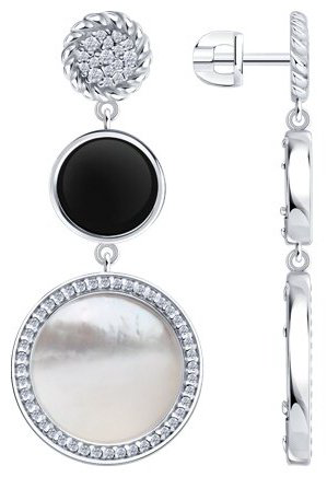 Серьги Diamant 94-322-02320-1 вес 9.51 г серебро, перламутр, агат, фианит купить,NaN