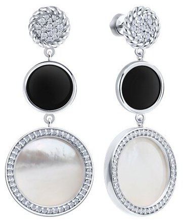 Серьги Diamant 94-322-02320-1 вес 9.51 г серебро, перламутр, агат, фианит купить,NaN