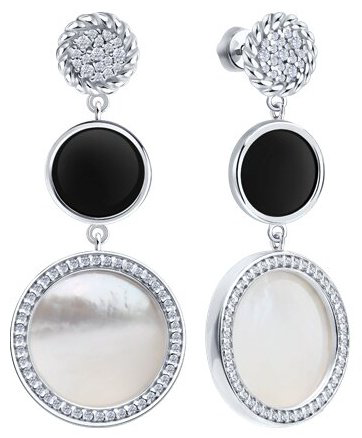 Серьги Diamant 94-322-02320-1 вес 9.51 г серебро, перламутр, агат, фианит купить,NaN