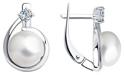 Серьги Diamant 94-320-01111-1 вес 4.34 г серебро, культивированный жемчуг, фианит купить,NaN