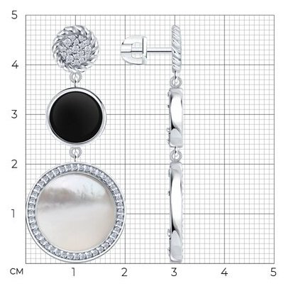 Серьги Diamant 94-322-02320-1 вес 9.51 г серебро, перламутр, агат, фианит купить,NaN