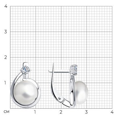 Серьги Diamant 94-320-01111-1 вес 4.43 г серебро, фианит, культивированный жемчуг купить,NaN