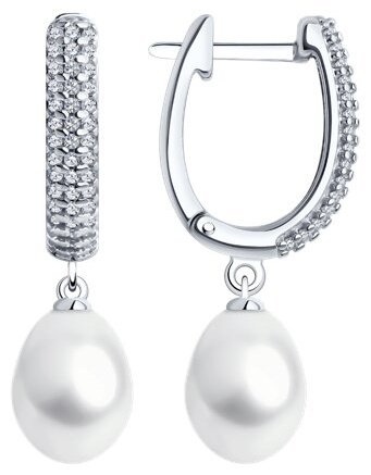 Серьги Diamant 94-320-01952-1 вес 5.68 г серебро, жемчуг, фианит купить,NaN
