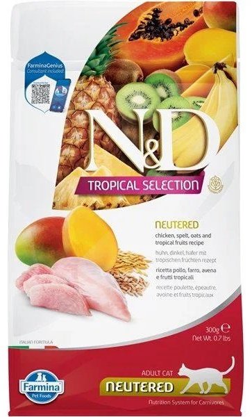 Корм Farmina N&D Tropical Selection Neutered для стерилизованных курица, овес, фрукты 0.3 кг купить,NaN