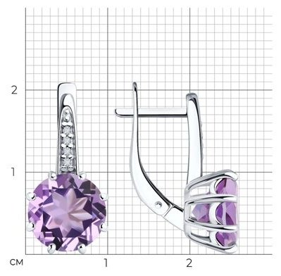 Серьги Diamant 94-320-02040-2 вес 3.45 г серебро, аметист, фианит купить,NaN