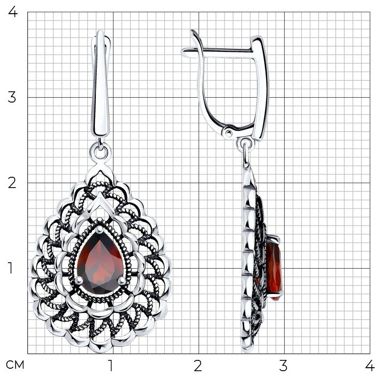 Серьги Diamant 95-321-01727-1 вес 3.792 г серебро, гранат купить,NaN
