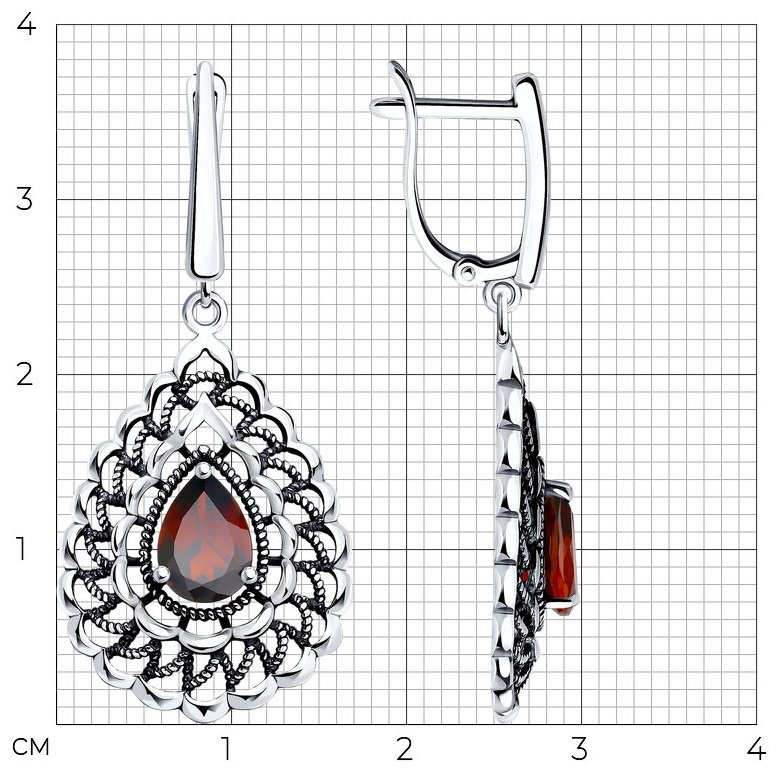 Серьги Diamant 95-321-01727-1 вес 3.792 г серебро, гранат купить,NaN