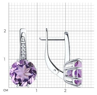 Серьги Diamant 94-320-02040-2_s вес 3.46 г серебро, аметист, фианит купить,NaN