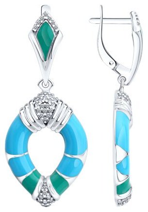 Серьги Diamant А94-121-00040-1С вес 8.87 г серебро, фианит, эмаль купить,NaN
