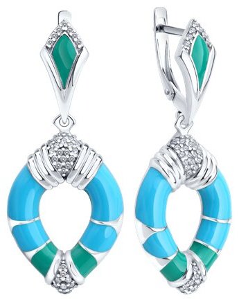 Серьги Diamant А94-121-00040-1С вес 8.87 г серебро, фианит, эмаль купить,NaN