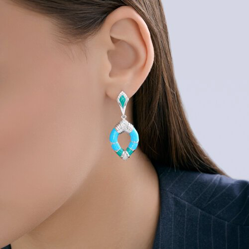Серьги Diamant А94-121-00040-1С вес 8.87 г серебро, фианит, эмаль купить,NaN