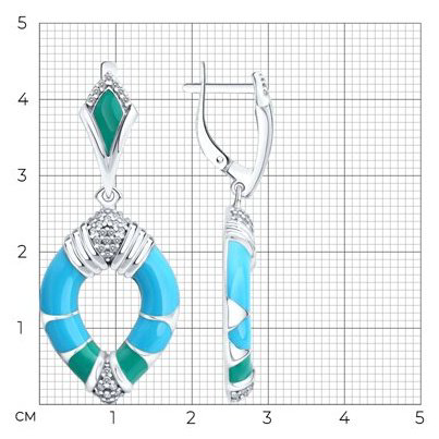 Серьги Diamant А94-121-00040-1С вес 8.87 г серебро, фианит, эмаль купить,NaN
