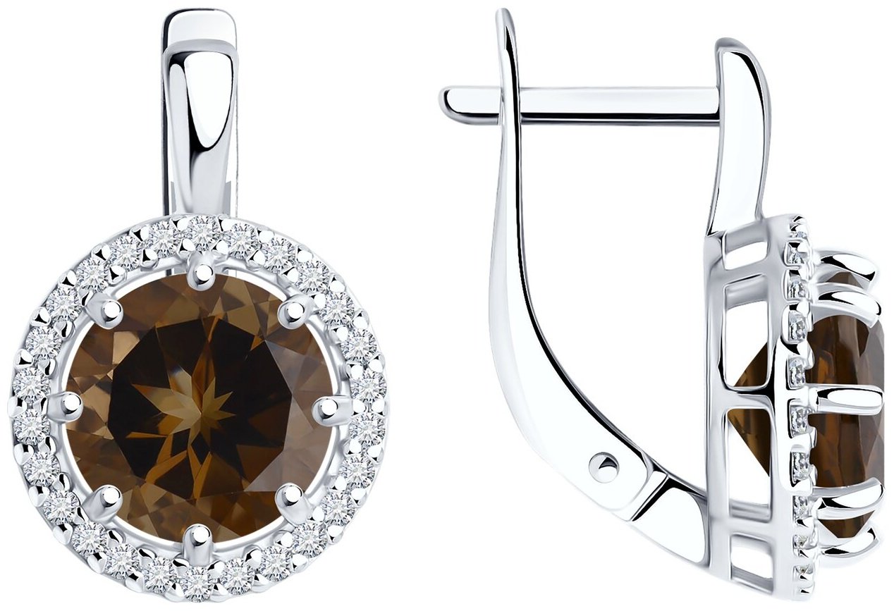 Серьги Diamant 94-320-02052-4 вес 3.58 г серебро, раухтопаз, фианит купить,NaN