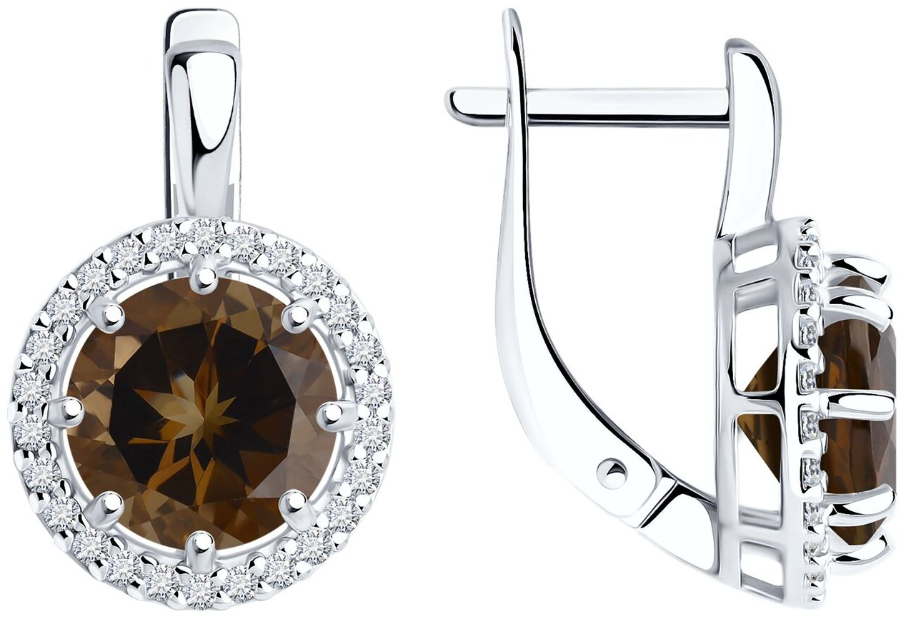 Серьги Diamant 94-320-02052-4 вес 3.58 г серебро, раухтопаз, фианит купить,NaN