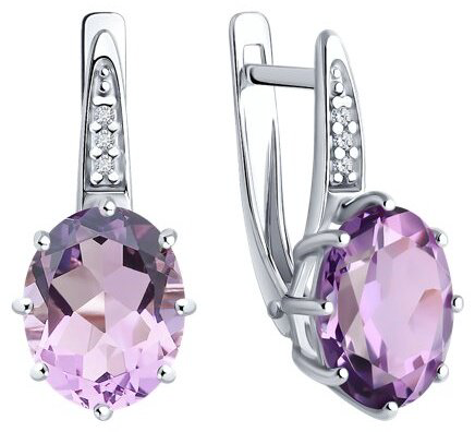 Серьги Diamant 94-320-02054-3 вес 3.35 г серебро, аметист, фианит купить,NaN