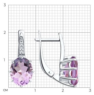 Серьги Diamant 94-320-02054-3 вес 3.35 г серебро, аметист, фианит купить,NaN