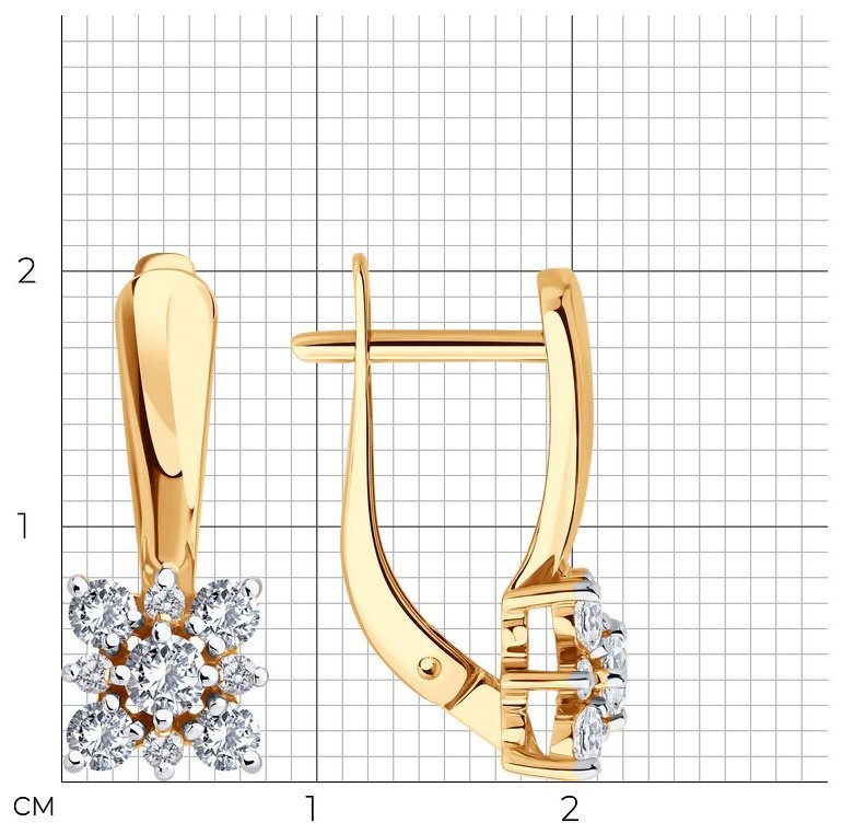 Серьги Diamant 51-120-02879-1 вес 3.9 г золото, фианит купить,NaN