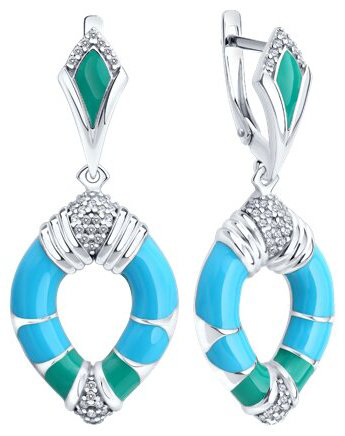 Серьги Diamant 94-121-00040-1 вес 8.8 г серебро, эмаль, фианит купить,NaN