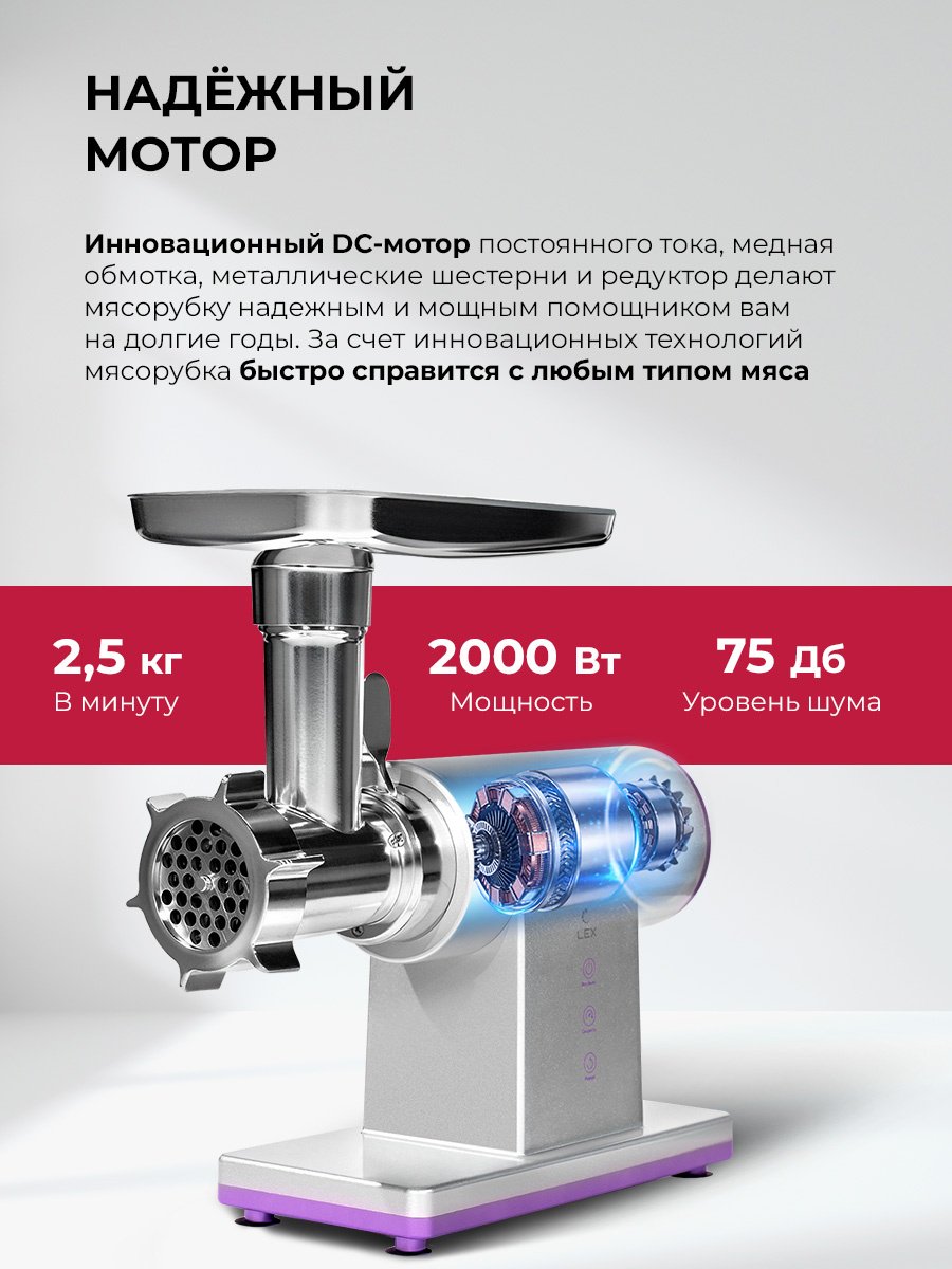 Мясорубка LEX LX 4002 серебристый купить,NaN