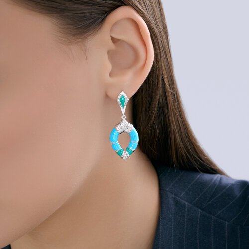 Серьги Diamant 94-121-00040-1 вес 8.8 г серебро, эмаль, фианит купить,NaN