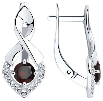 Серьги Diamant 94-320-00380-2 вес 3.56 г серебро, гранат, фианит купить,NaN
