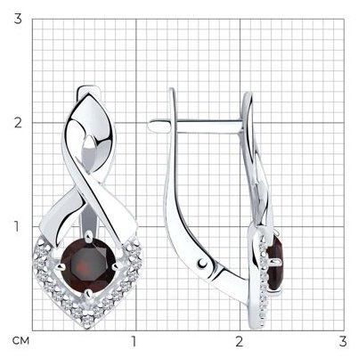 Серьги Diamant 94-320-00380-2 вес 3.56 г серебро, гранат, фианит купить,NaN