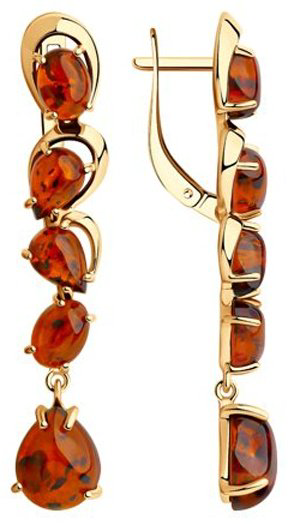Серьги Diamant 93-321-00447-1 вес 5.4 г серебро, янтарь купить,NaN