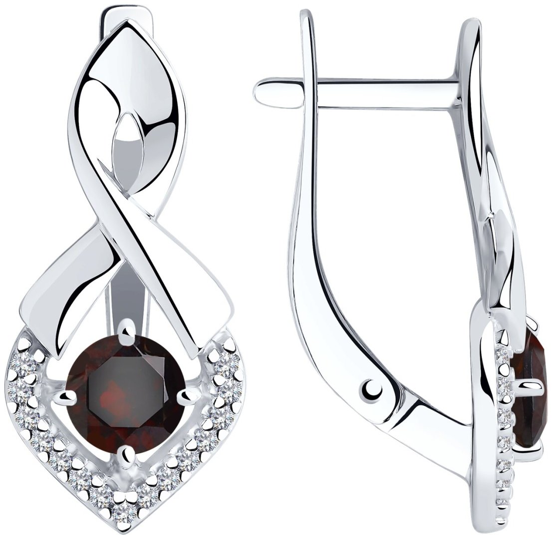 Серьги Diamant 94-320-00380-2 вес 3.61 г серебро, гранат, фианит купить,NaN